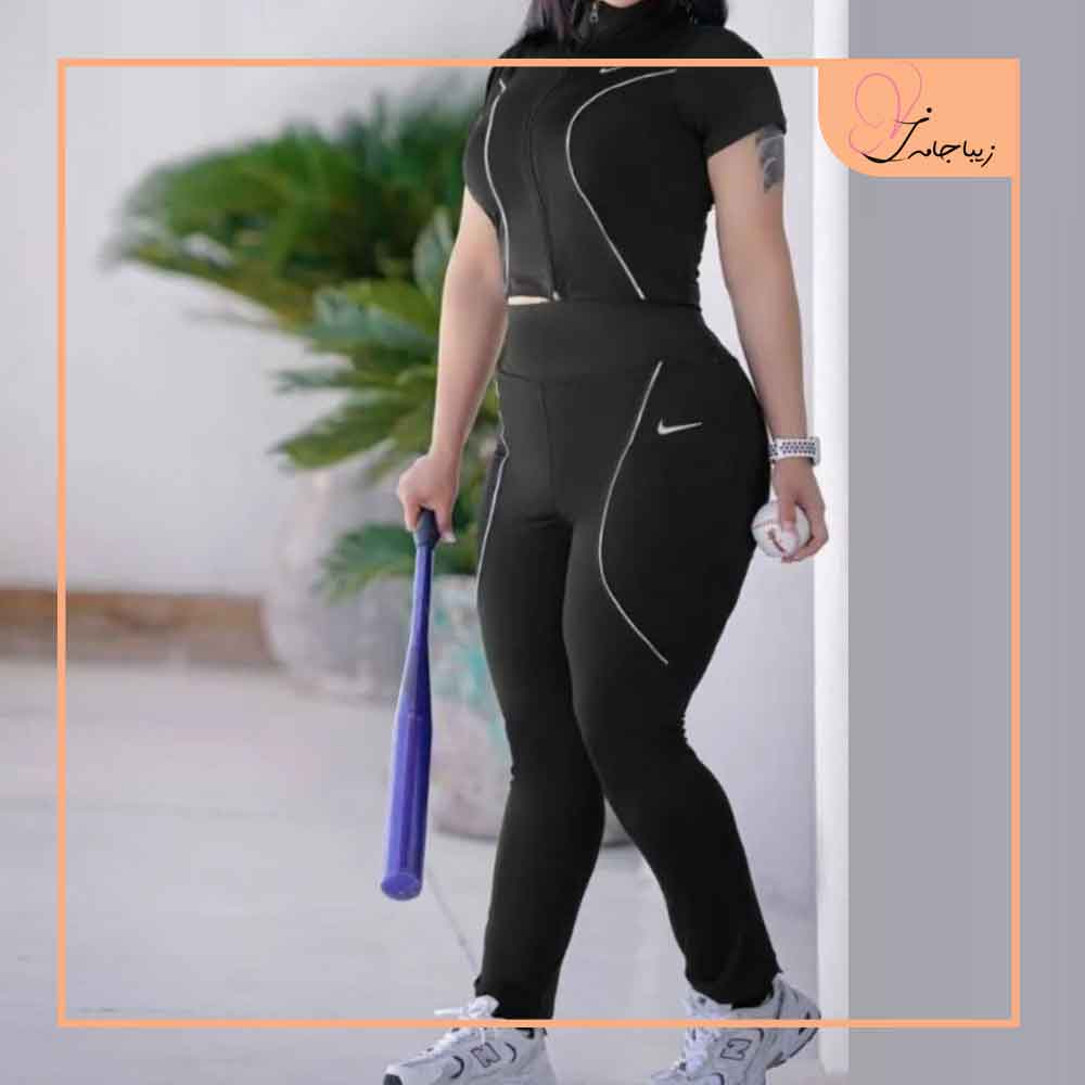 ست کراپ و شلوار سایز بزرگ زیپ دار کدzj17377